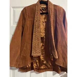IMAN Jacket Platinum Collection  Suede Camel Perforated Lapel| Size Medium